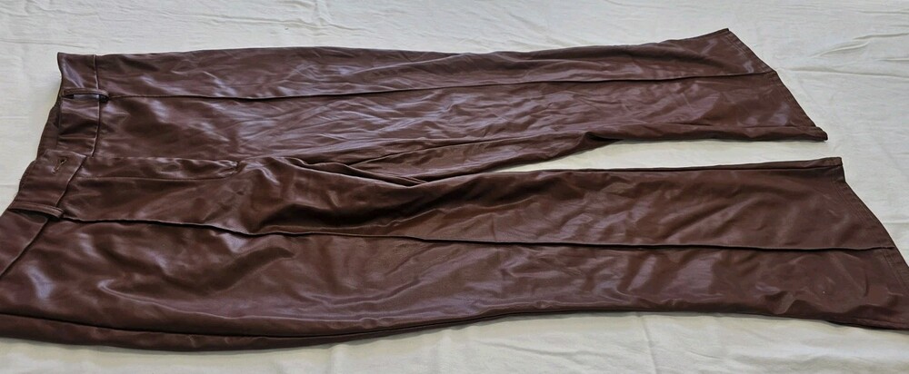 SHEIN BAE Brown Faux Leather Wide Leg Pants Women’s XL High Rise Y2K